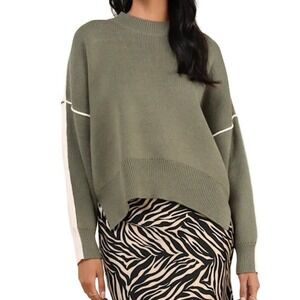 NWT Lulus Seasonally Stylish Green and Ivory Color Block Pullover Sweater‎ XS